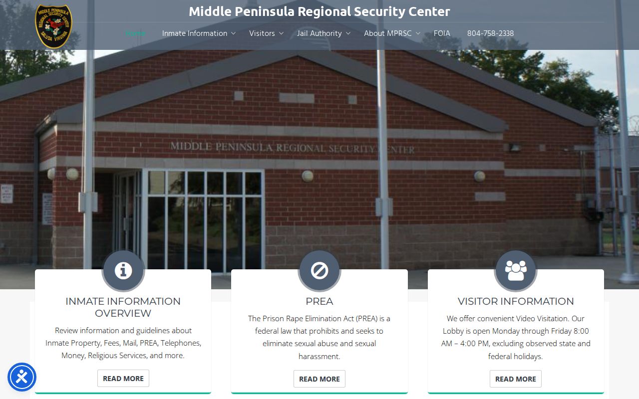 Middle Peninsula Regional Security Center release contact and regional jail information