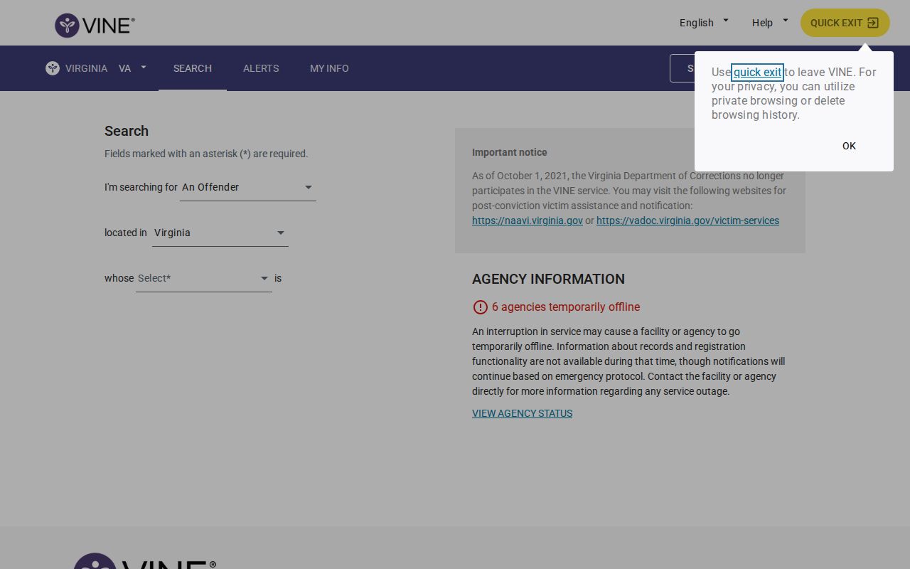 King and Queen County VINELink inmate check portal