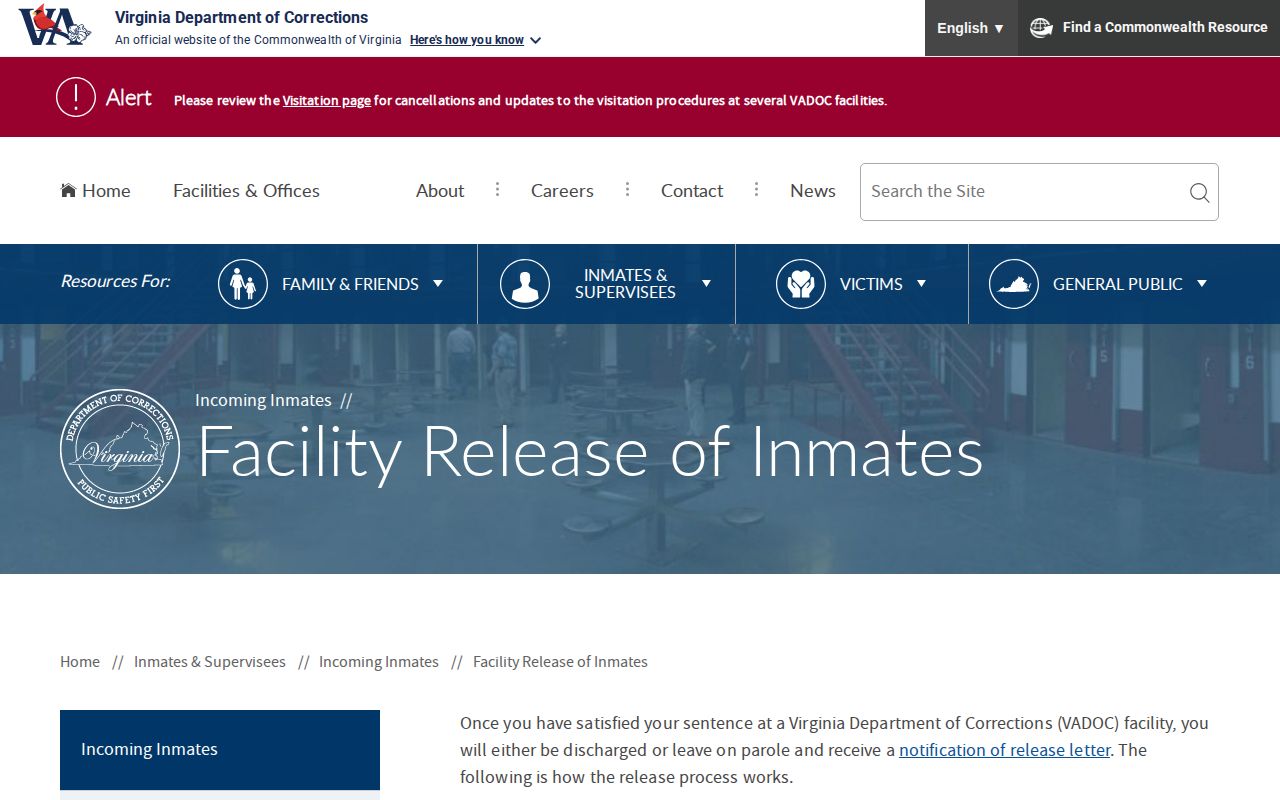 VADOC release documents for King and Queen County release confirmation